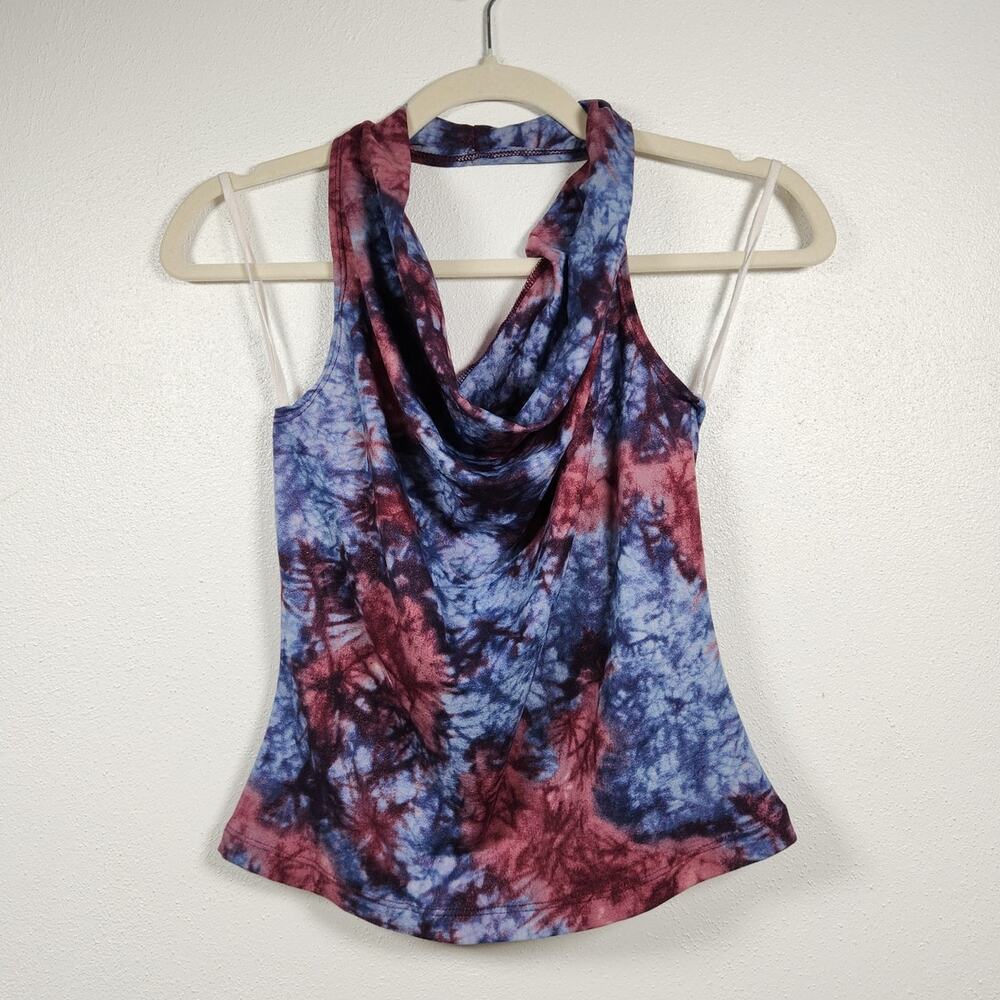 Vintage y2k Vixen Tie Dye Halter Slouchy Shirt Top Streetwear Skate Boho LG